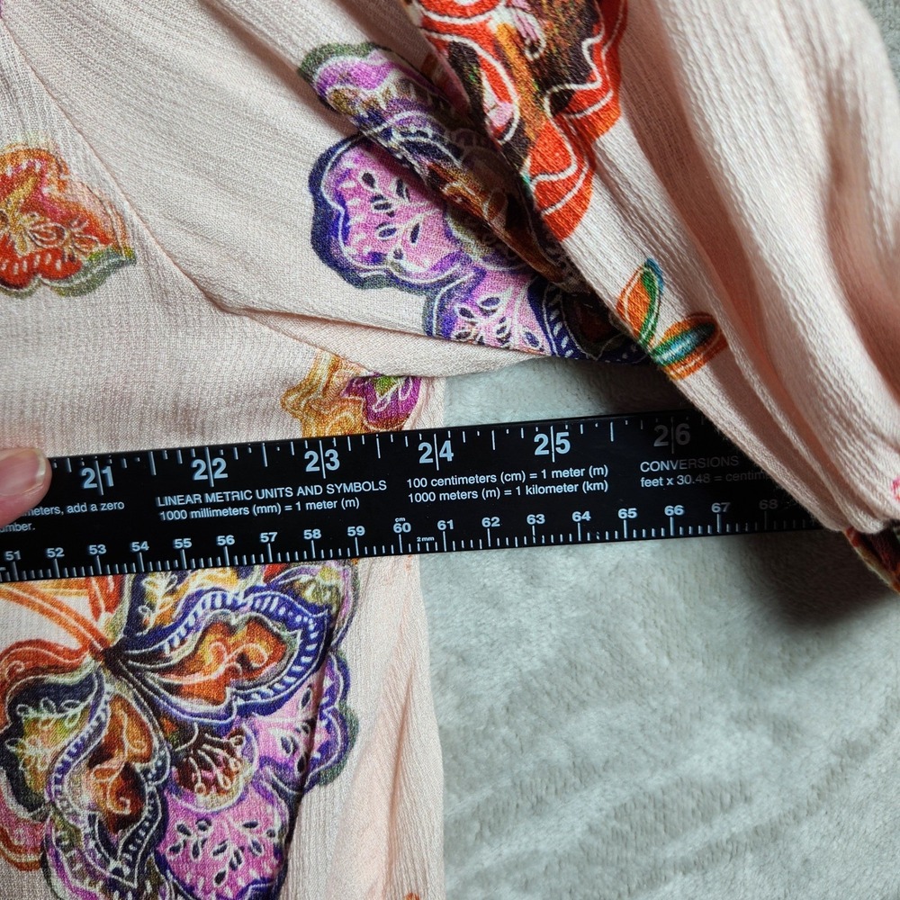 Democracy Button Down Blouse Womens Plus 1X Pink Floral Boho Peasant Cottagecore - Picture 9 of 10